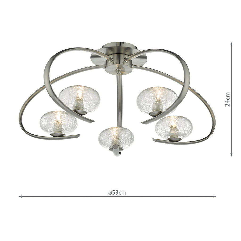Leighton 5lt Semi Flush Satin Chrome & Sugar Cane Glass<br>Satin Chrome