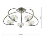 Leighton 5lt Semi Flush Satin Chrome & Sugar Cane Glass<br>Satin Chrome