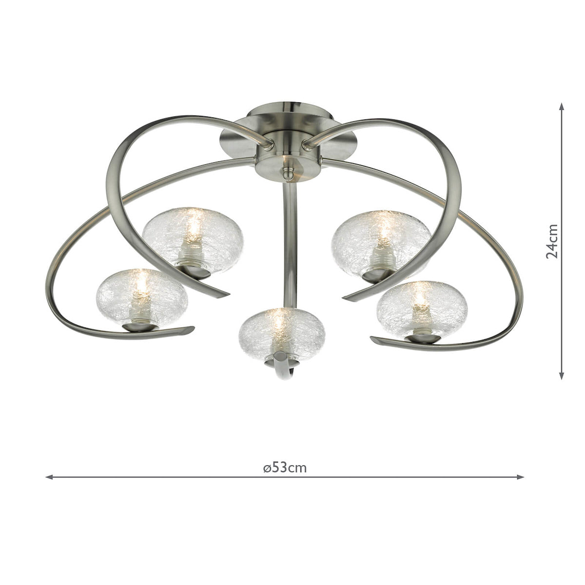 Leighton 5lt Semi Flush Satin Chrome & Sugar Cane Glass<br>Satin Chrome