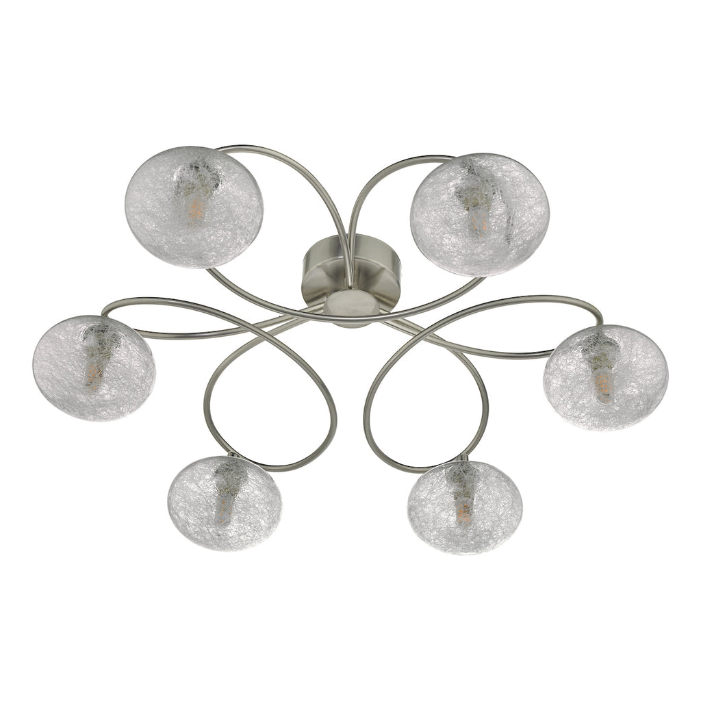 Leysha 6 Light Semi Flush Satin Nickel & Glass<br>Satin Nickel