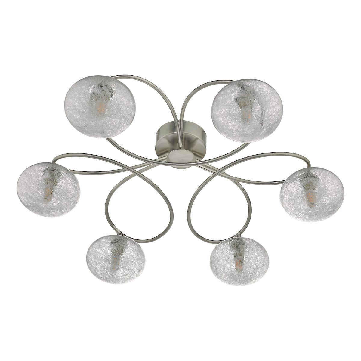 Leysha 6 Light Semi Flush Satin Nickel & Glass<br>Satin Nickel