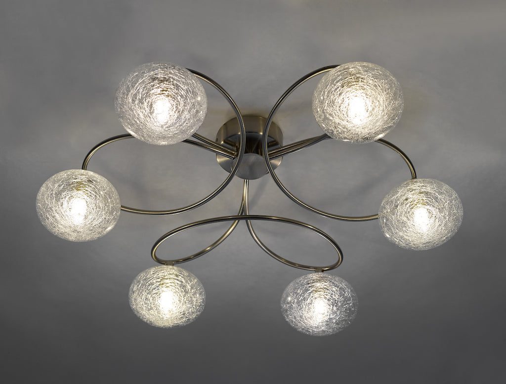 Leysha 6 Light Semi Flush Satin Nickel & Glass<br>Satin Nickel