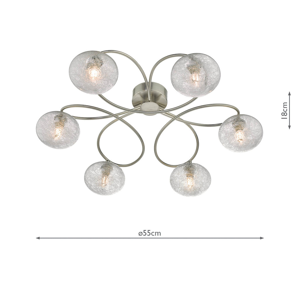 Leysha 6 Light Semi Flush Satin Nickel & Glass<br>Satin Nickel