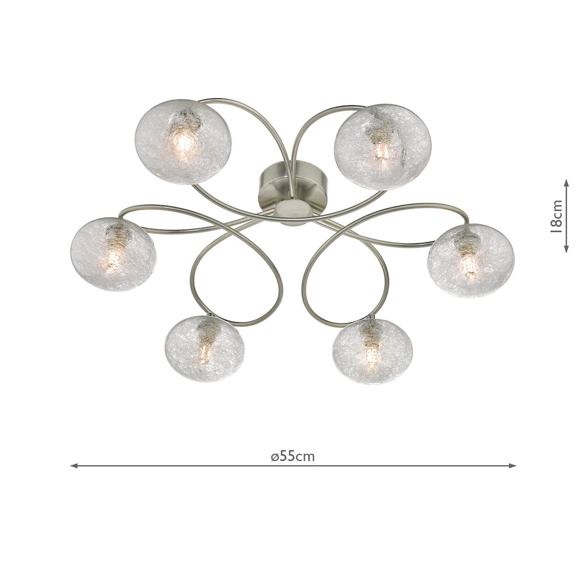 Leysha 6 Light Semi Flush Satin Nickel & Glass<br>Satin Nickel