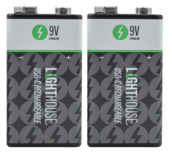 Lighthouse 9V USBC Rechargeable batteries 2 Pack