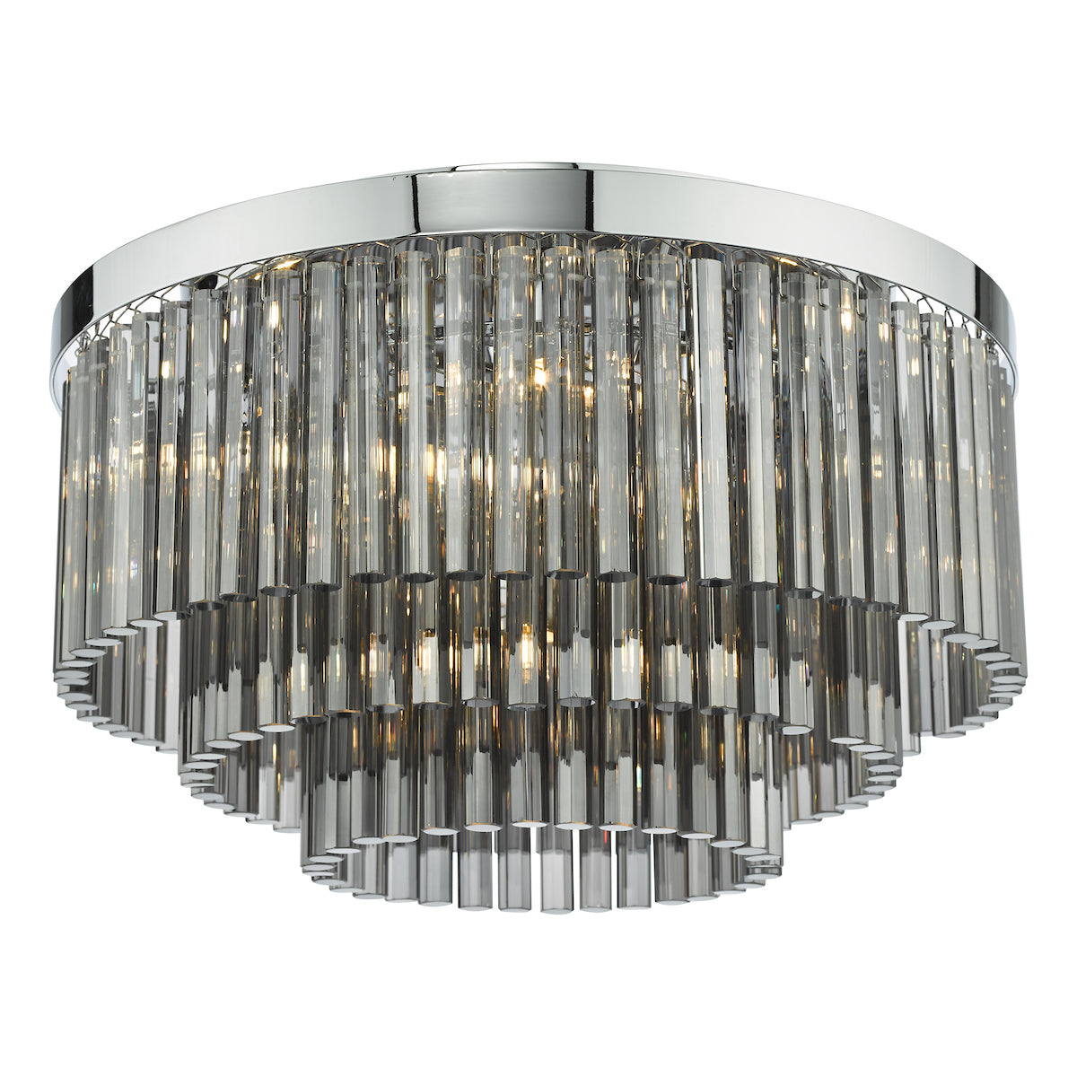 Logan 5 Light Flush Polished Chrome Smoked Glass<br>Polished Chrome