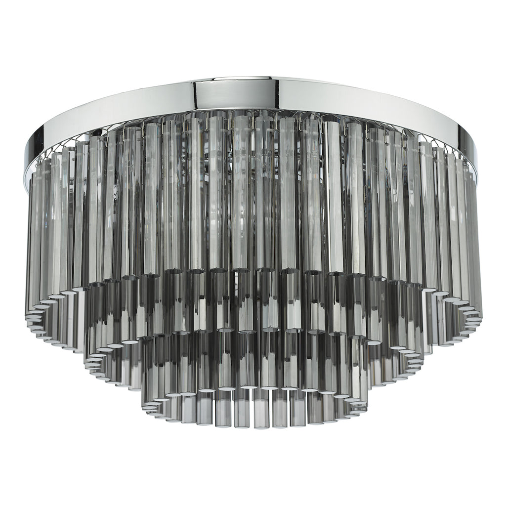 Logan 5 Light Flush Polished Chrome Smoked Glass<br>Polished Chrome