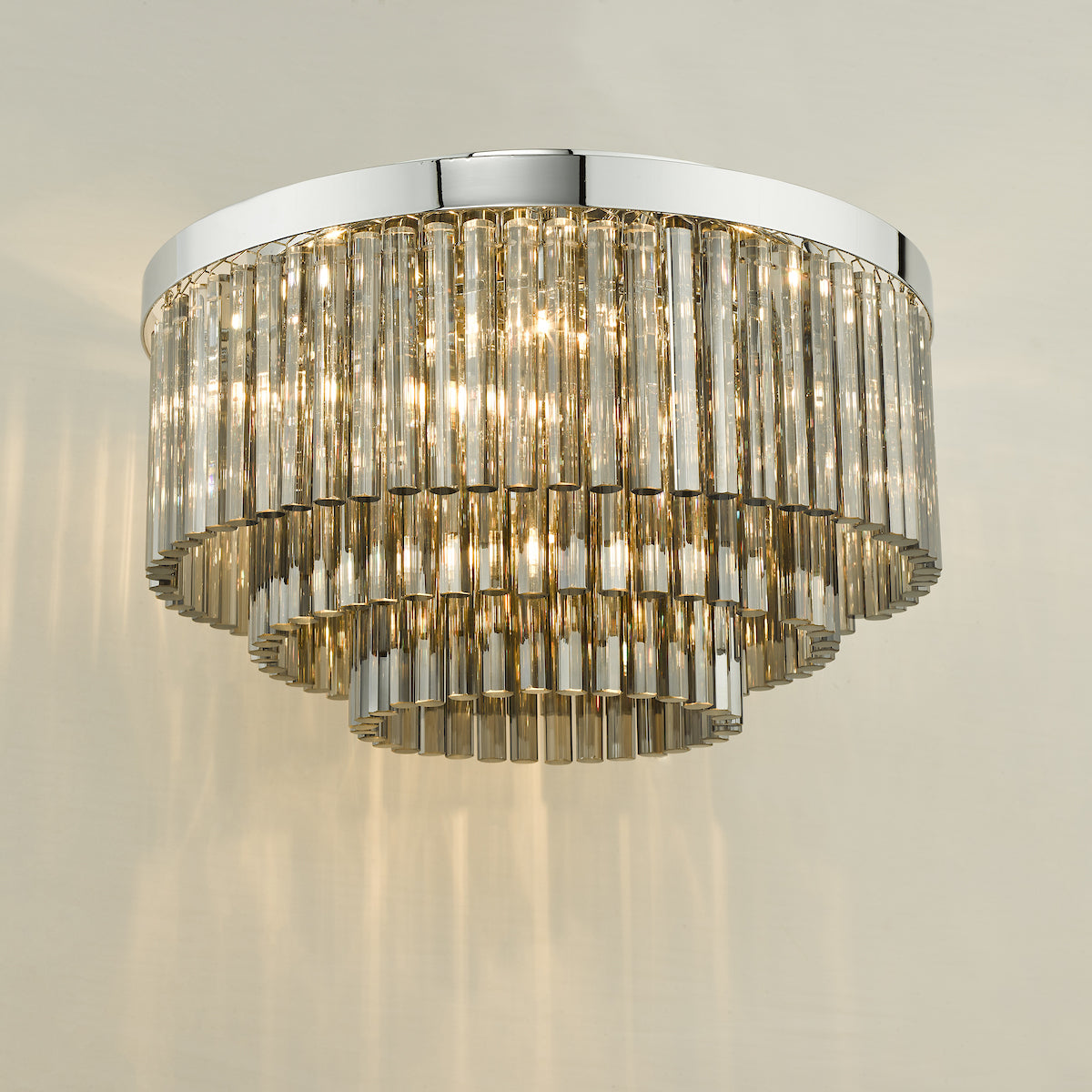 Logan 5 Light Flush Polished Chrome Smoked Glass<br>Polished Chrome