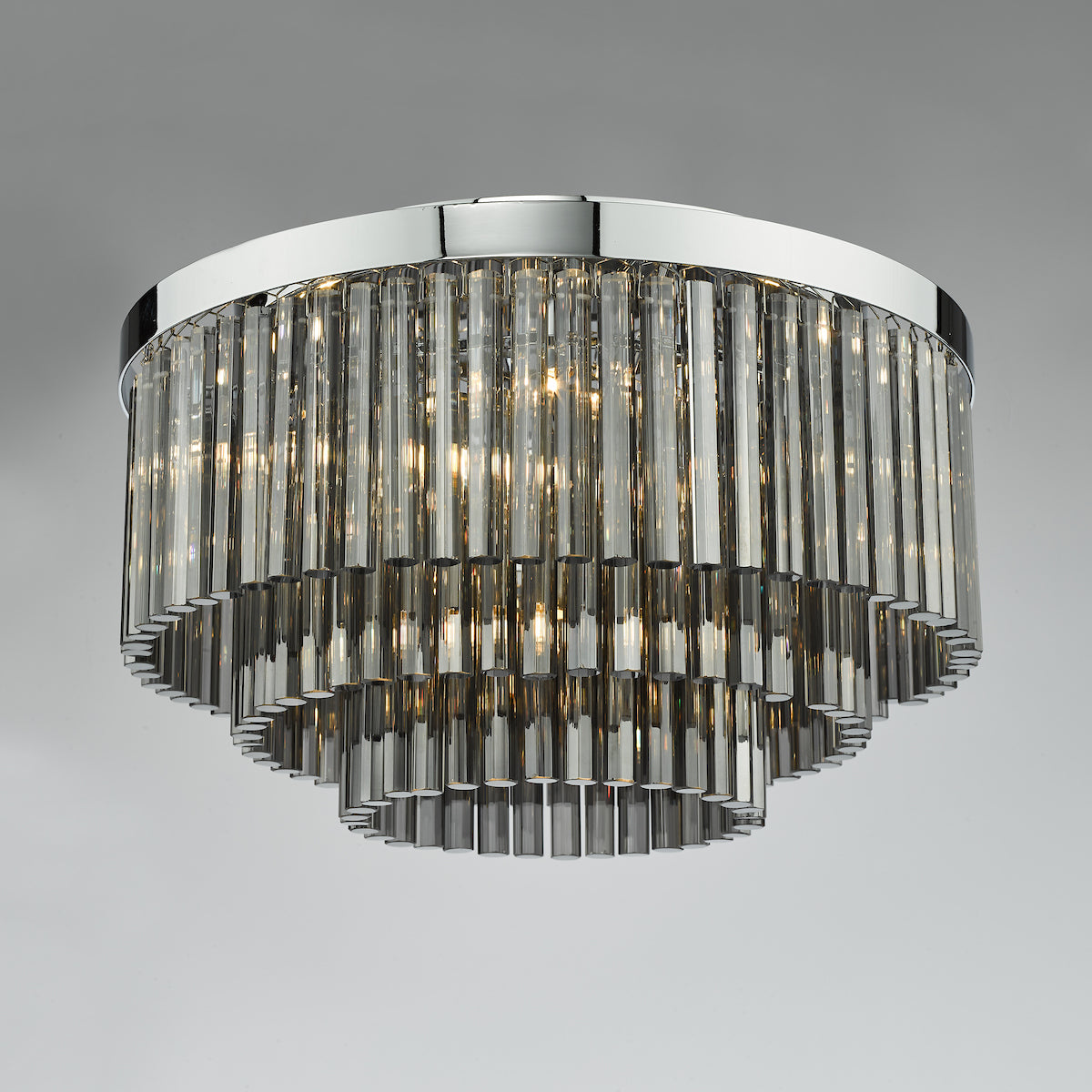 Logan 5 Light Flush Polished Chrome Smoked Glass<br>Polished Chrome