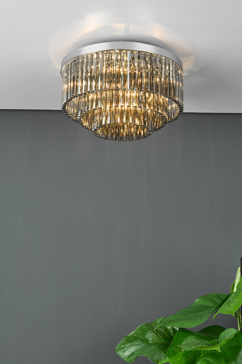 Logan 5 Light Flush Polished Chrome Smoked Glass<br>Polished Chrome