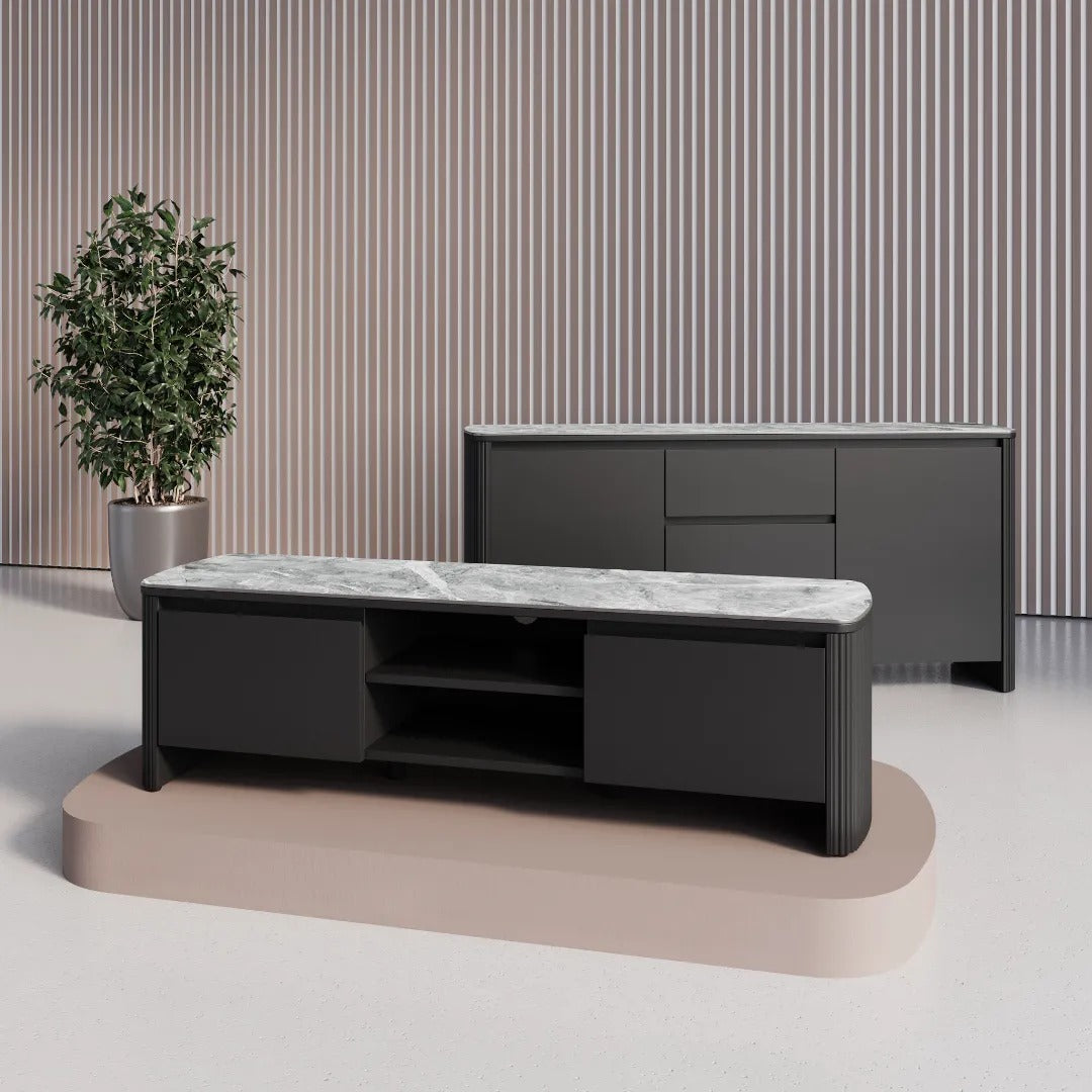 Roberto Gloss Light Grey Ceramic TV Unit