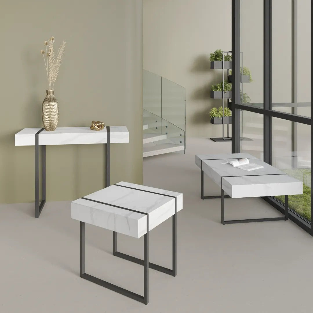 Montblanc White Marble Effect Side Table