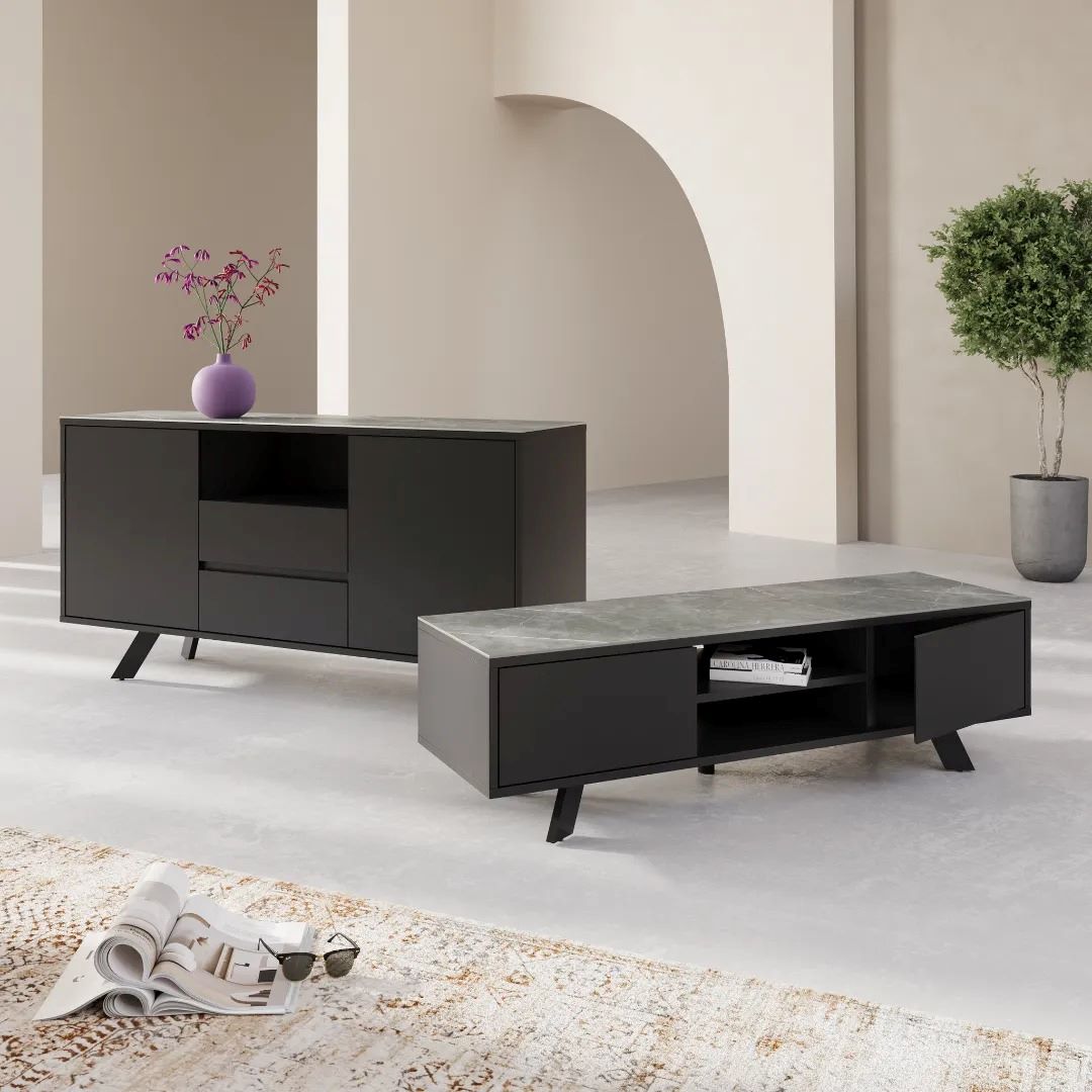 Azzaro Matte Grey Ceramic TV Unit