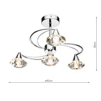 Luther 4 Light Semi Flush Polished Chrome Crystal<br>Polished Chrome
