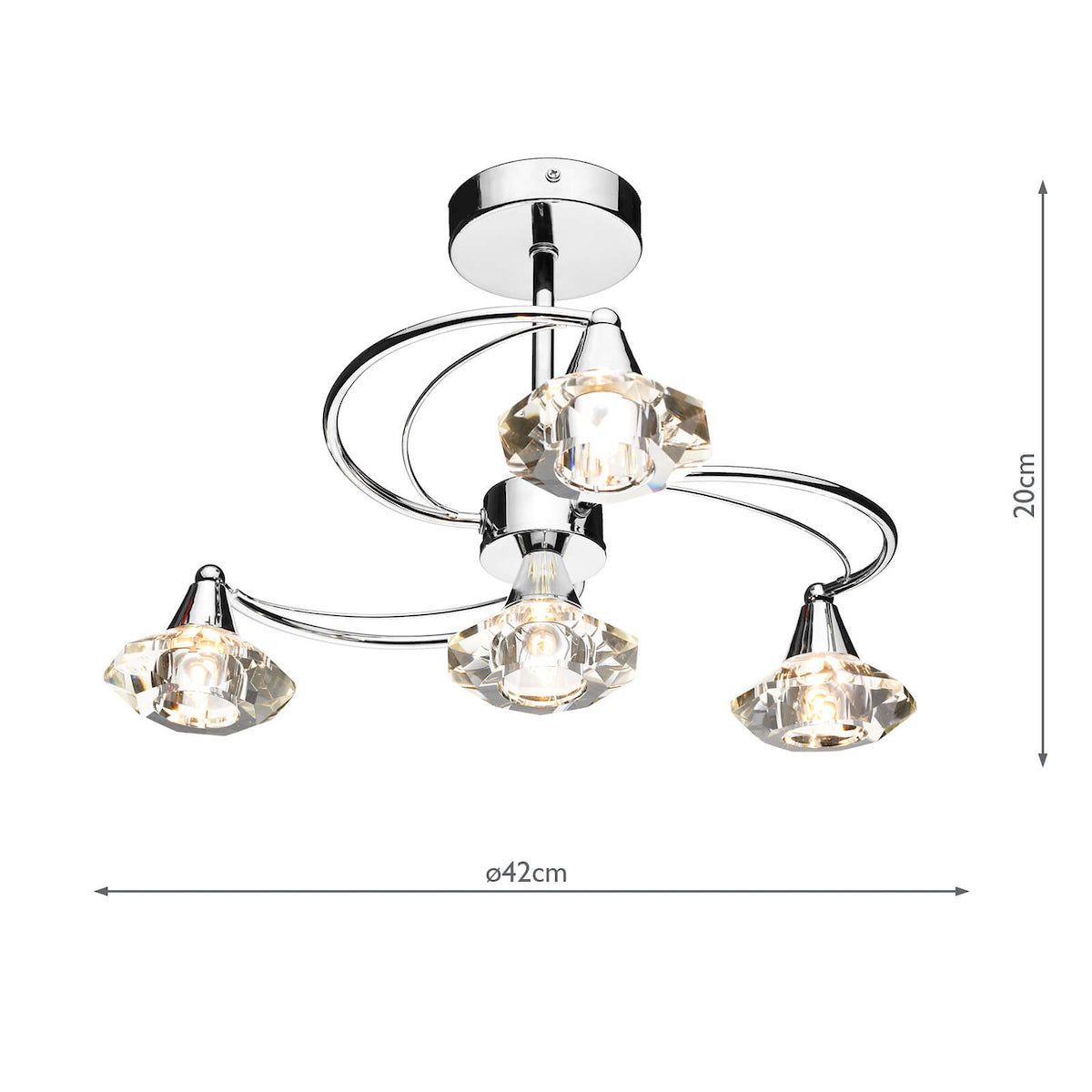 Luther 4 Light Semi Flush Polished Chrome Crystal<br>Polished Chrome