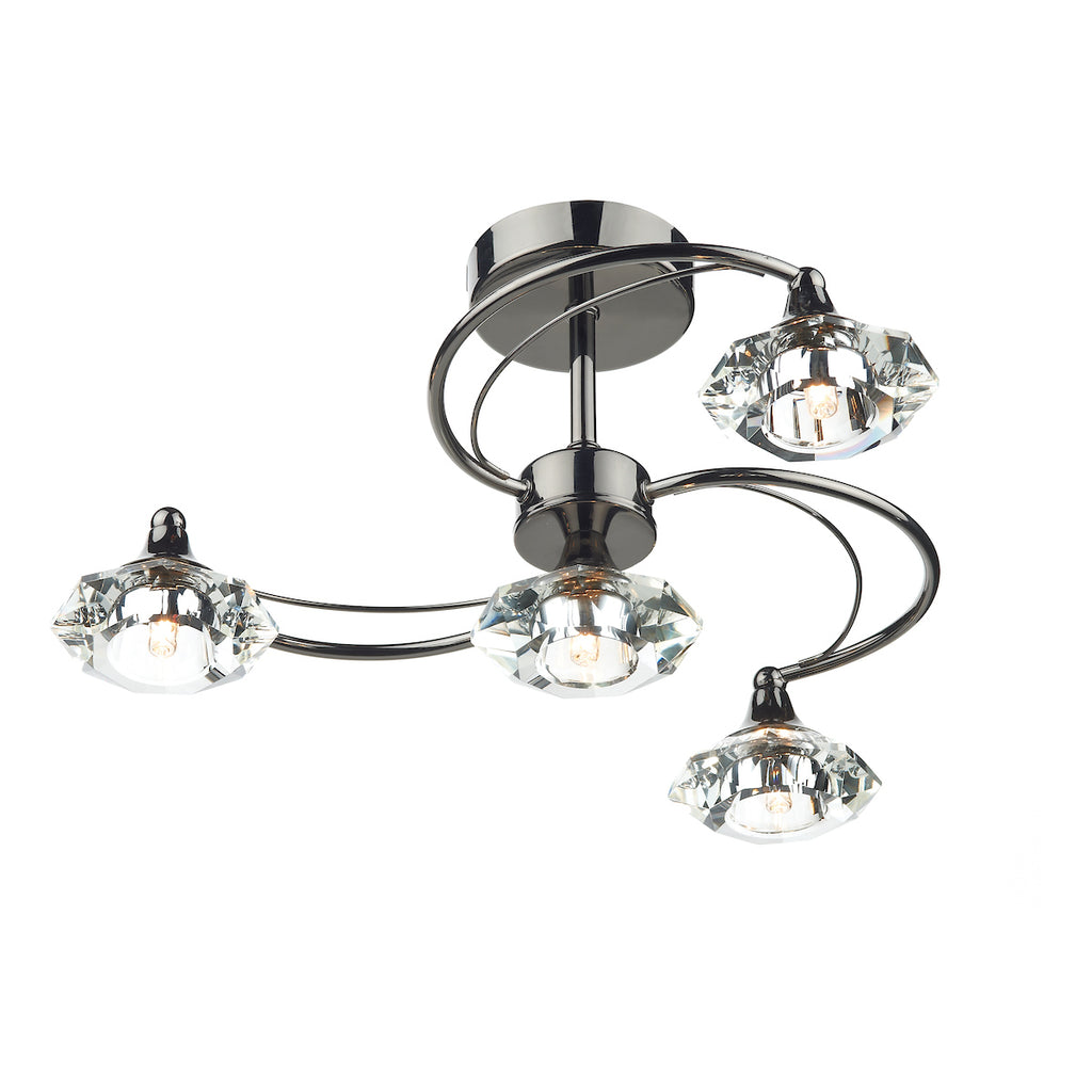 Luther 4 Light Semi Flush Black Chrome Crystal<br>Polished Black Chrome