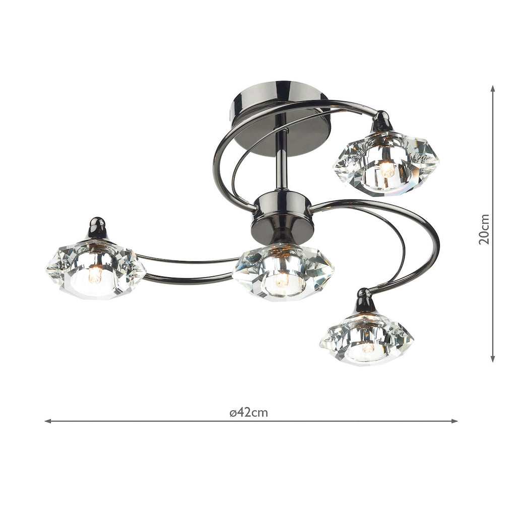 Luther 4 Light Semi Flush Black Chrome Crystal<br>Polished Black Chrome