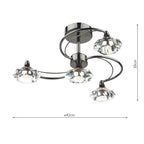 Luther 4 Light Semi Flush Black Chrome Crystal<br>Polished Black Chrome