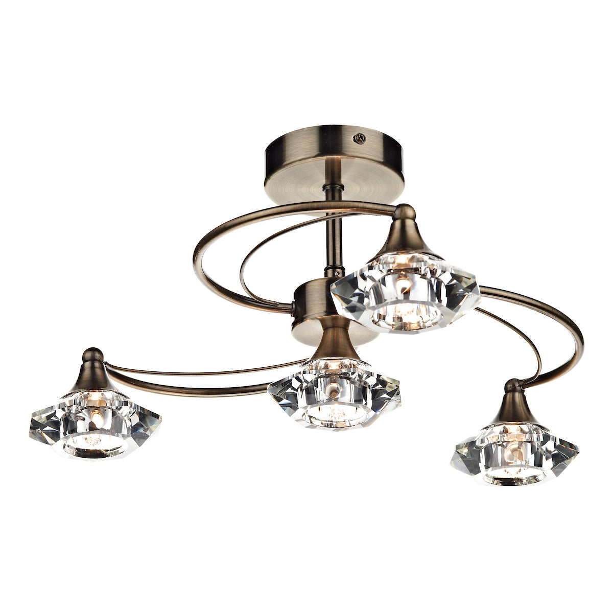 Luther 4 Light Semi Flush Antique Brass Crystal<br>Antique Brass