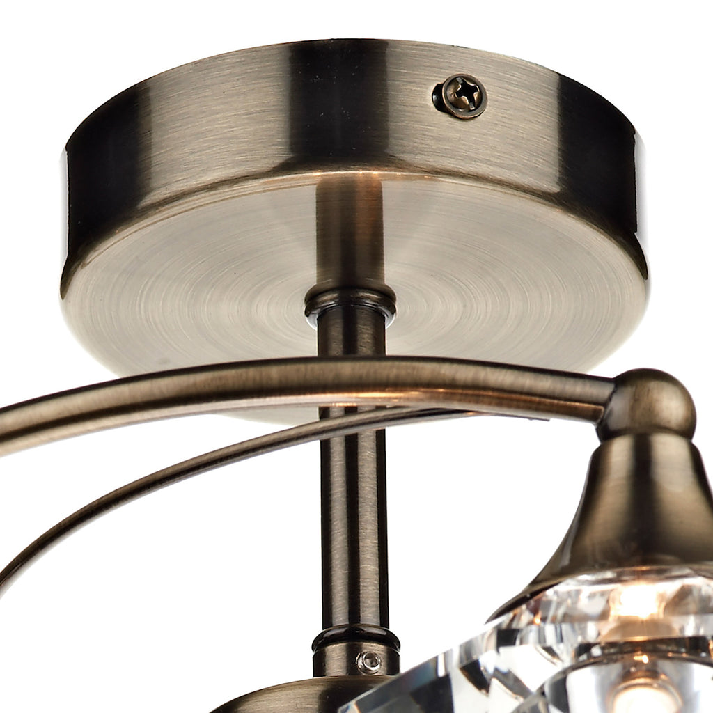 Luther 4 Light Semi Flush Antique Brass Crystal<br>Antique Brass