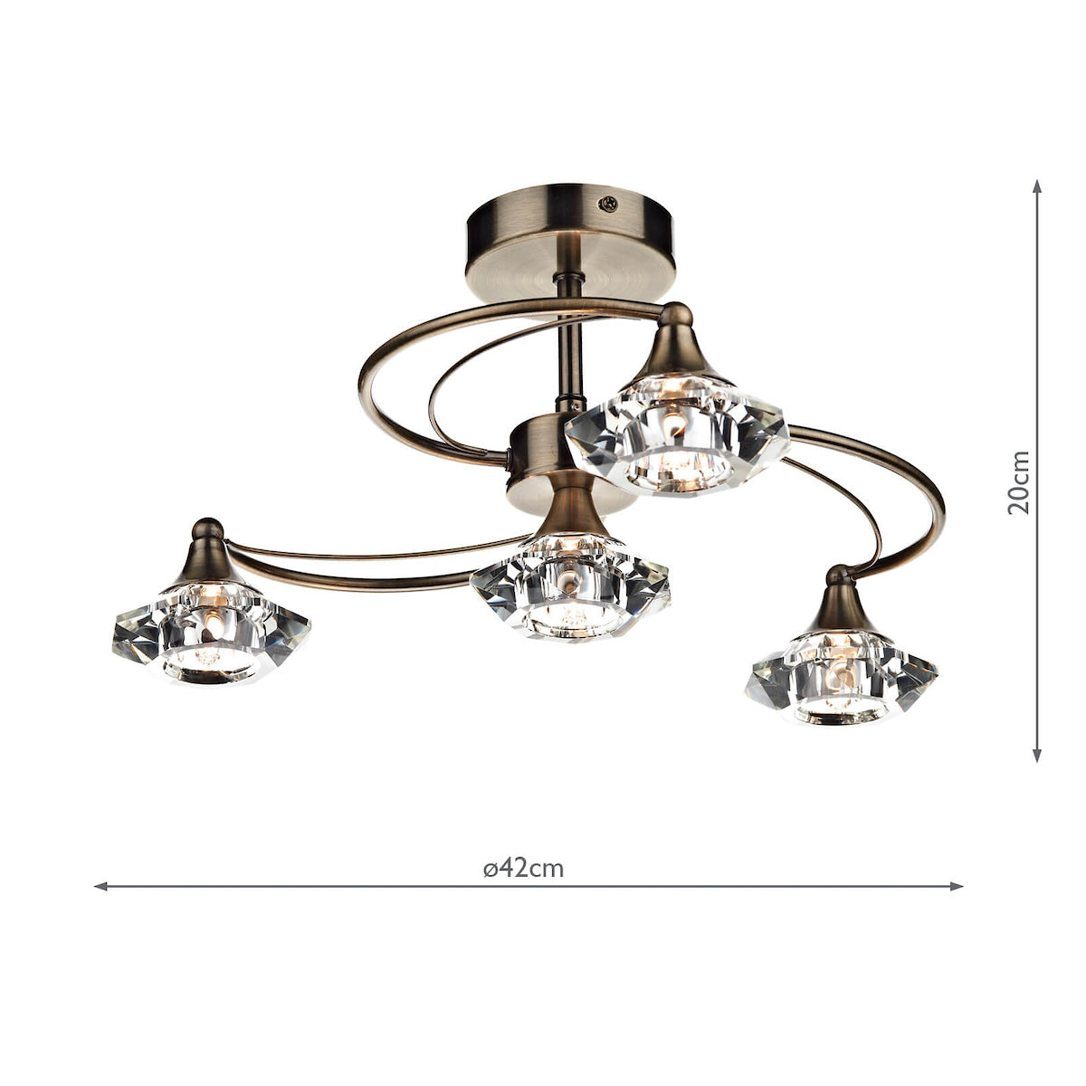 Luther 4 Light Semi Flush Antique Brass Crystal<br>Antique Brass