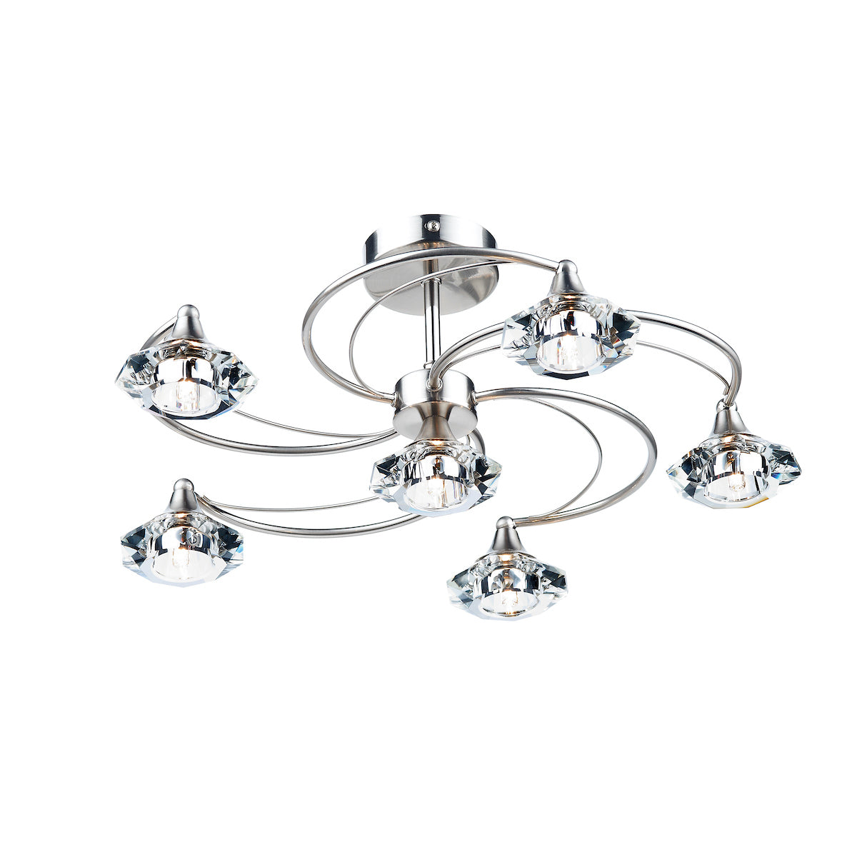 Luther 6 Light Semi Flush Satin Chrome Crystal<br>Satin Chrome