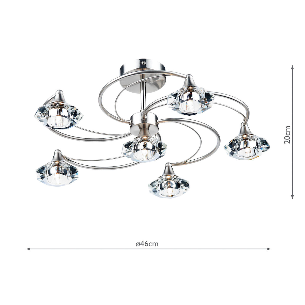 Luther 6 Light Semi Flush Satin Chrome Crystal<br>Satin Chrome