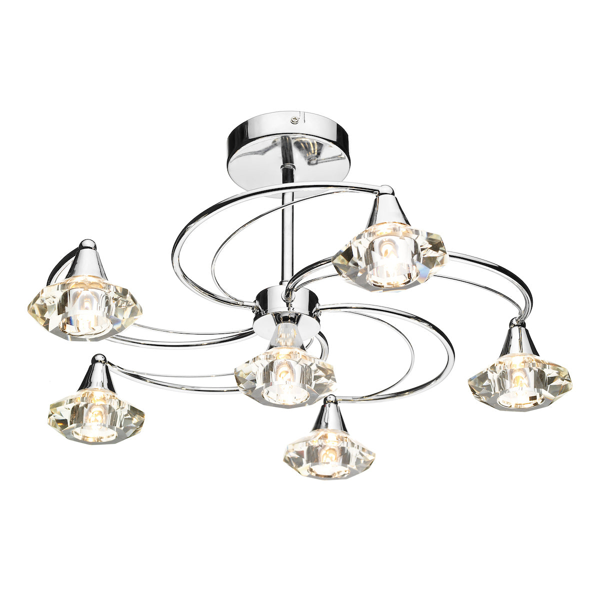 Luther 6 Light Semi Flush Polished Chrome Crystal<br>Polished Chrome