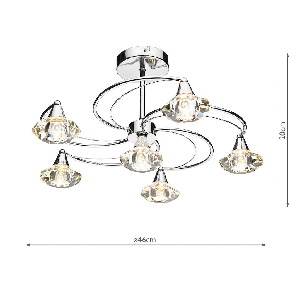 Luther 6 Light Semi Flush Polished Chrome Crystal<br>Polished Chrome