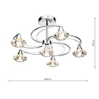Luther 6 Light Semi Flush Polished Chrome Crystal<br>Polished Chrome