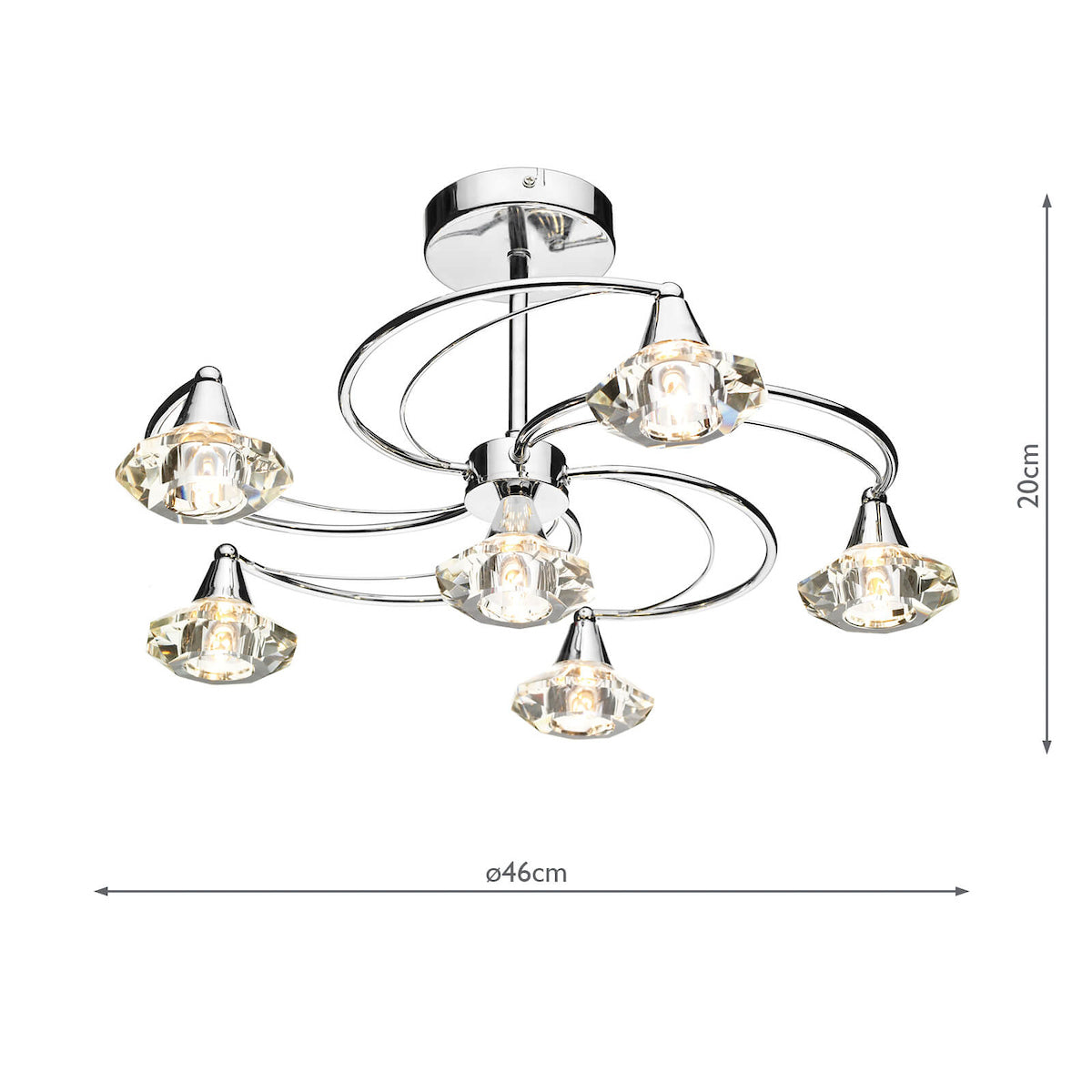 Luther 6 Light Semi Flush Polished Chrome Crystal<br>Polished Chrome