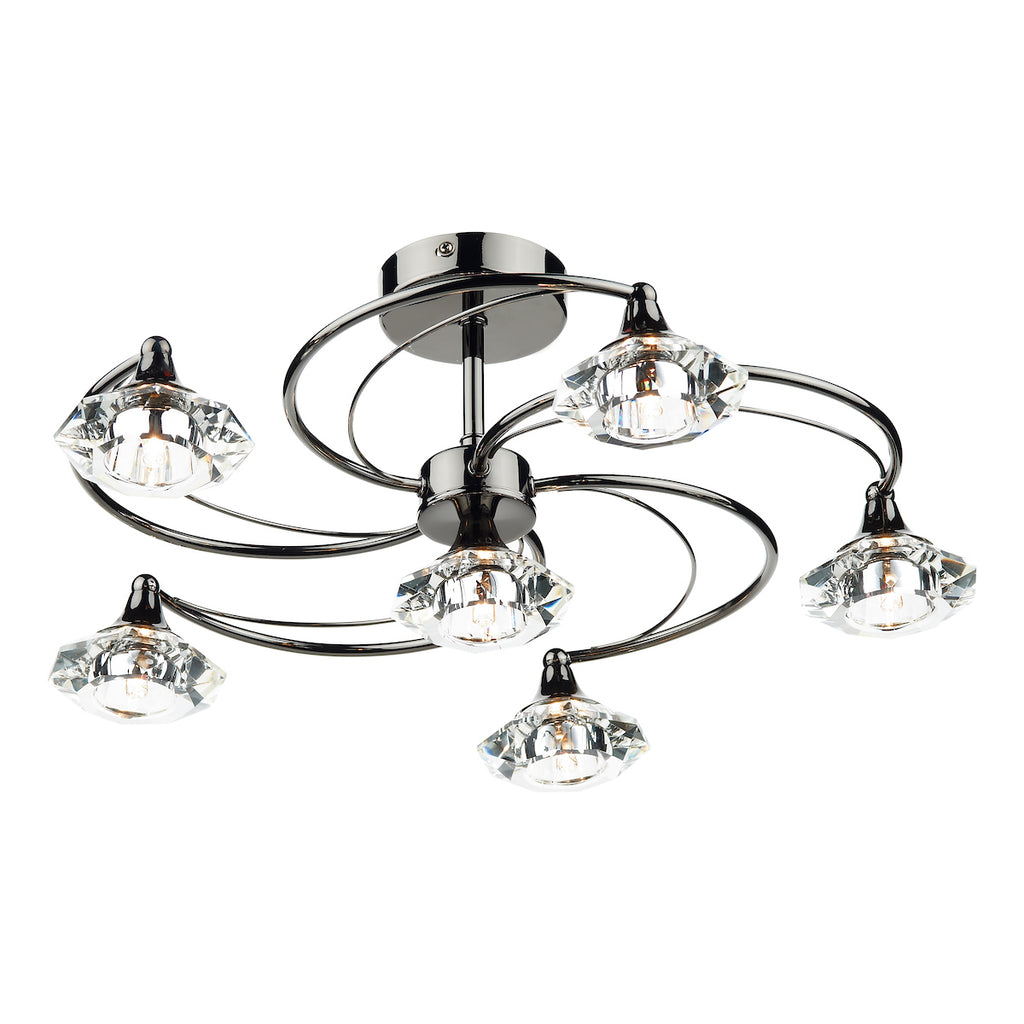 Luther 6 Light Semi Flush Black Chrome Crystal<br>Polished Black Chrome