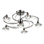 Luther 6 Light Semi Flush Black Chrome Crystal<br>Polished Black Chrome