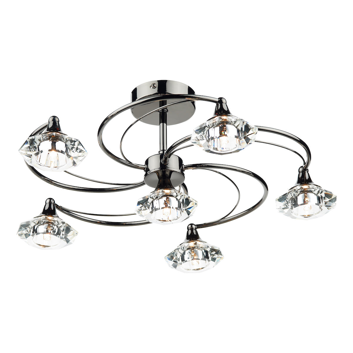 Luther 6 Light Semi Flush Black Chrome Crystal<br>Polished Black Chrome