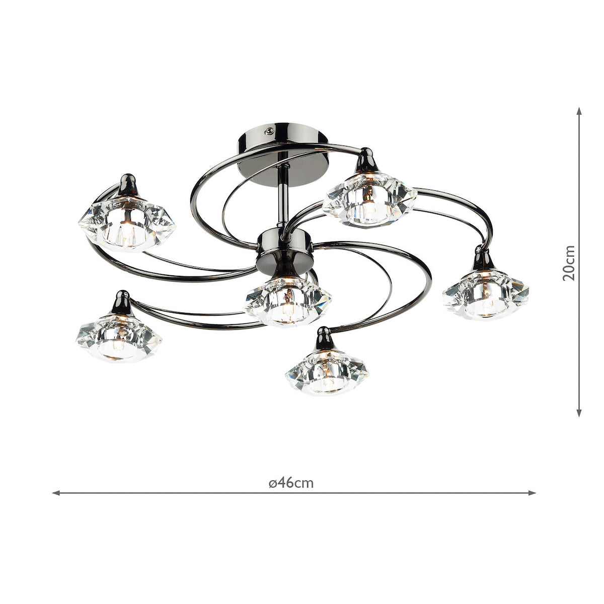 Luther 6 Light Semi Flush Black Chrome Crystal<br>Polished Black Chrome