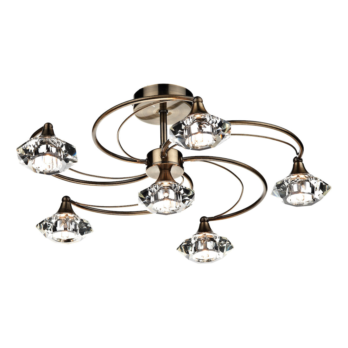 Luther 6 Light Semi Flush Antique Brass Crystal<br>Antique Brass