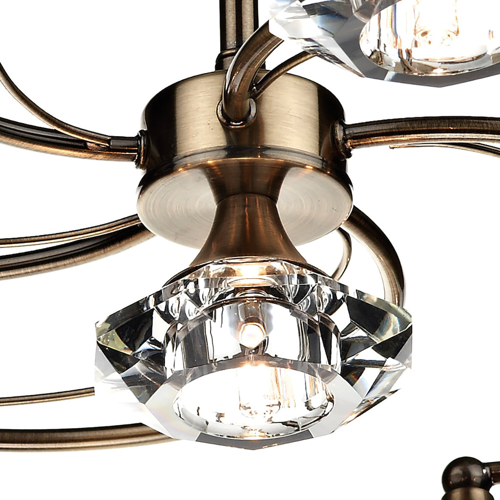 Luther 6 Light Semi Flush Antique Brass Crystal<br>Antique Brass