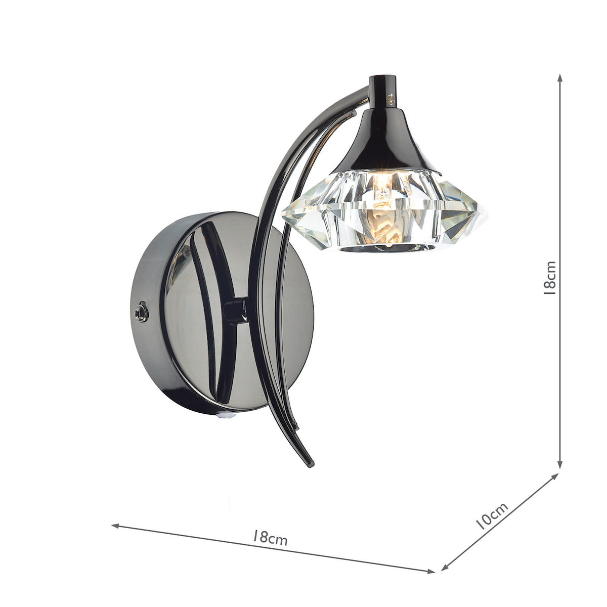Luther Wall Light Black Chrome Crystal<br>Polished Black Chrome
