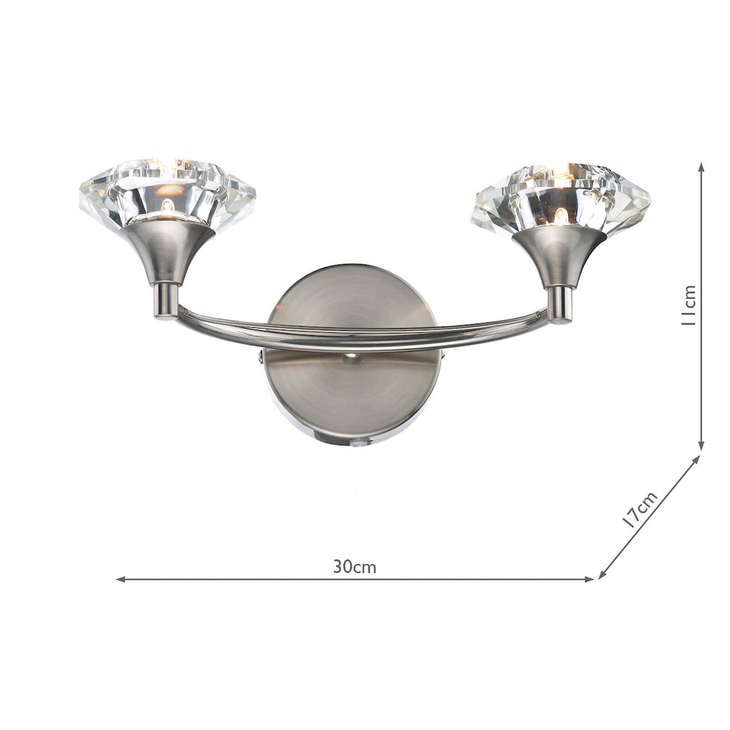 Luther 2 Light Wall Light Satin Chrome Crystal<br>Satin Chrome