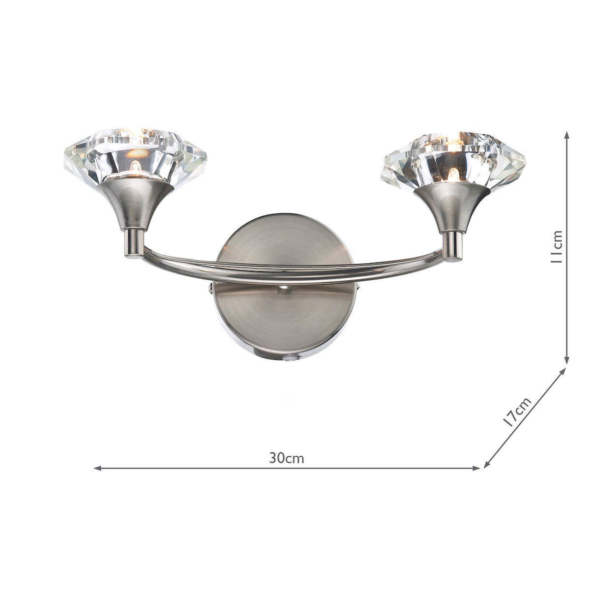 Luther 2 Light Wall Light Satin Chrome Crystal<br>Satin Chrome