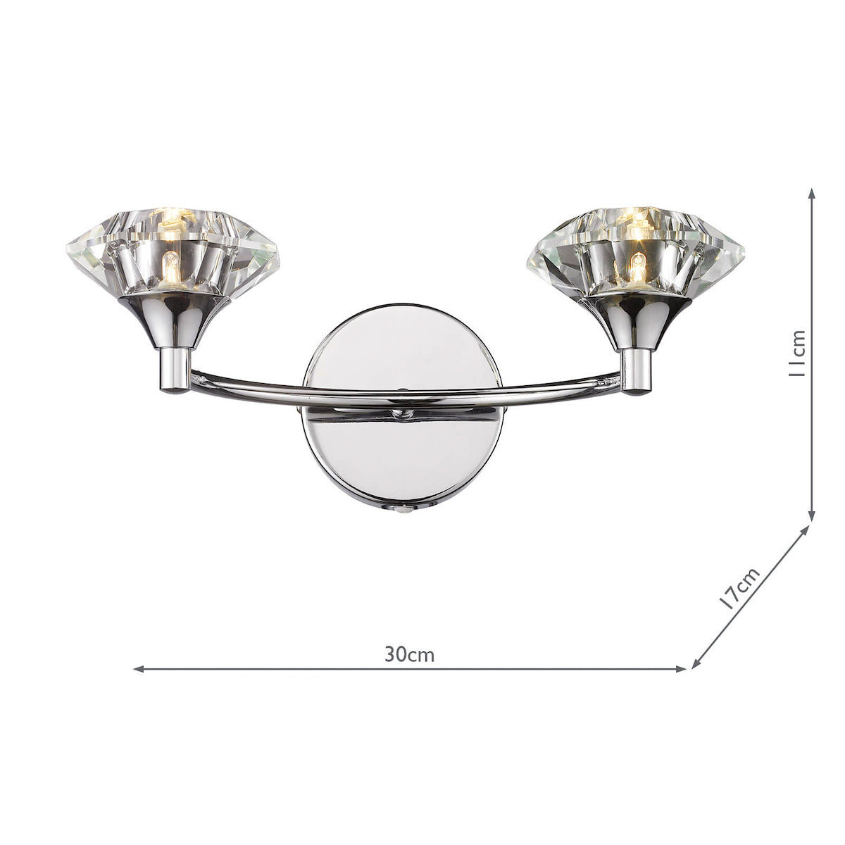 Luther 2 Light Wall Light Polished Chrome Crystal<br>Polished Chrome