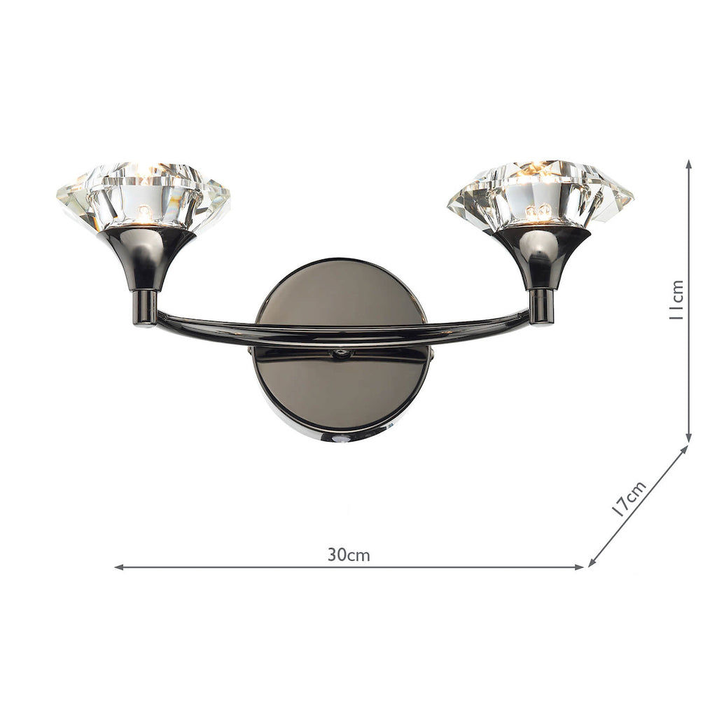 Luther 2 Light Wall Light Black Chrome Crystal<br>Polished Black Chrome