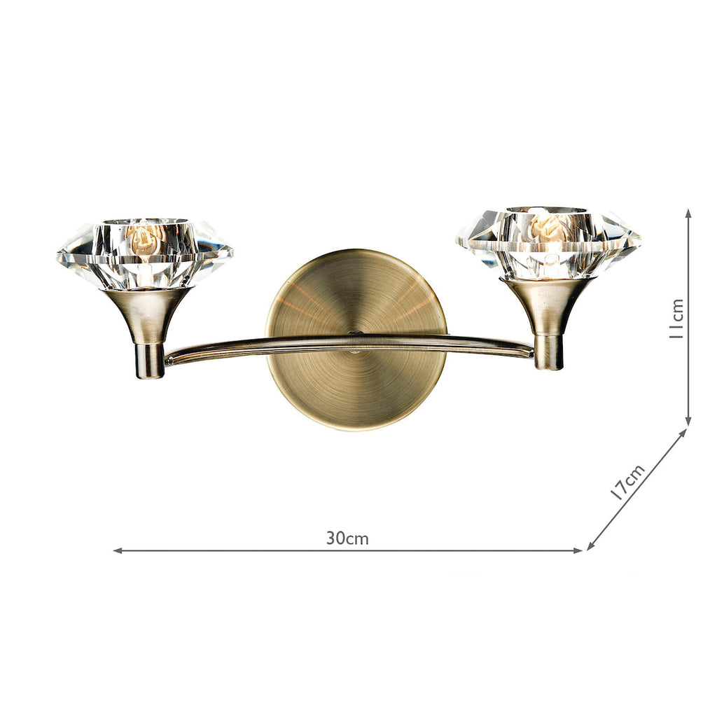 Luther 2 Light Wall Light Antique Brass Crystal<br>Antique Brass