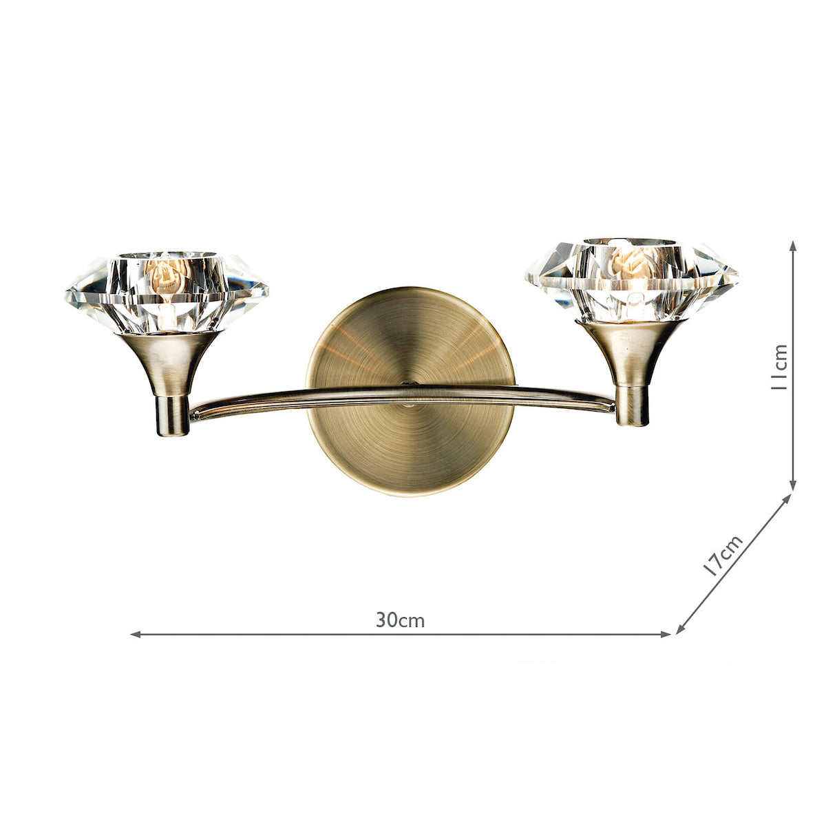 Luther 2 Light Wall Light Antique Brass Crystal<br>Antique Brass
