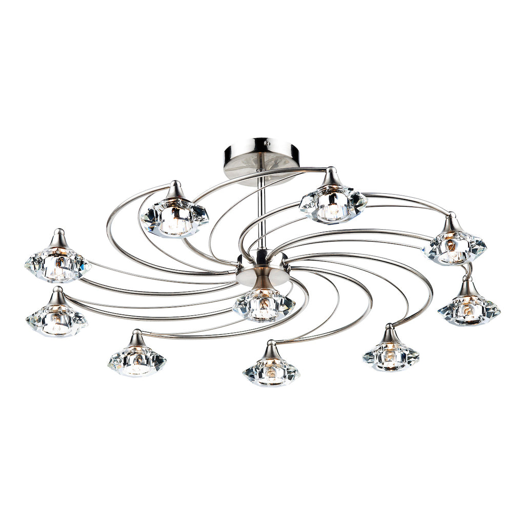 Luther 10 Light Semi Flush Satin Chrome Crystal<br>Satin Chrome