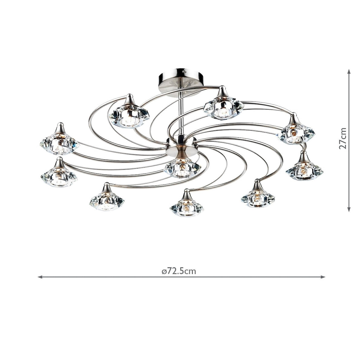 Luther 10 Light Semi Flush Satin Chrome Crystal<br>Satin Chrome