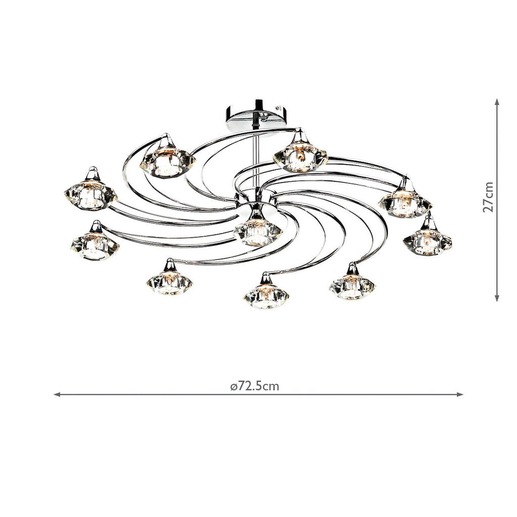 Luther 10 Light Semi Flush Polished Chrome Crystal<br>Polished Chrome