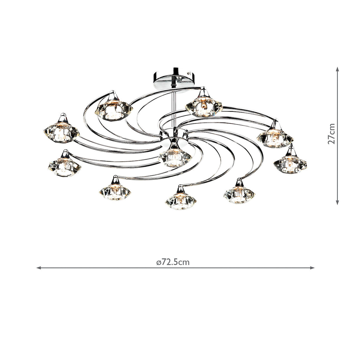 Luther 10 Light Semi Flush Polished Chrome Crystal<br>Polished Chrome