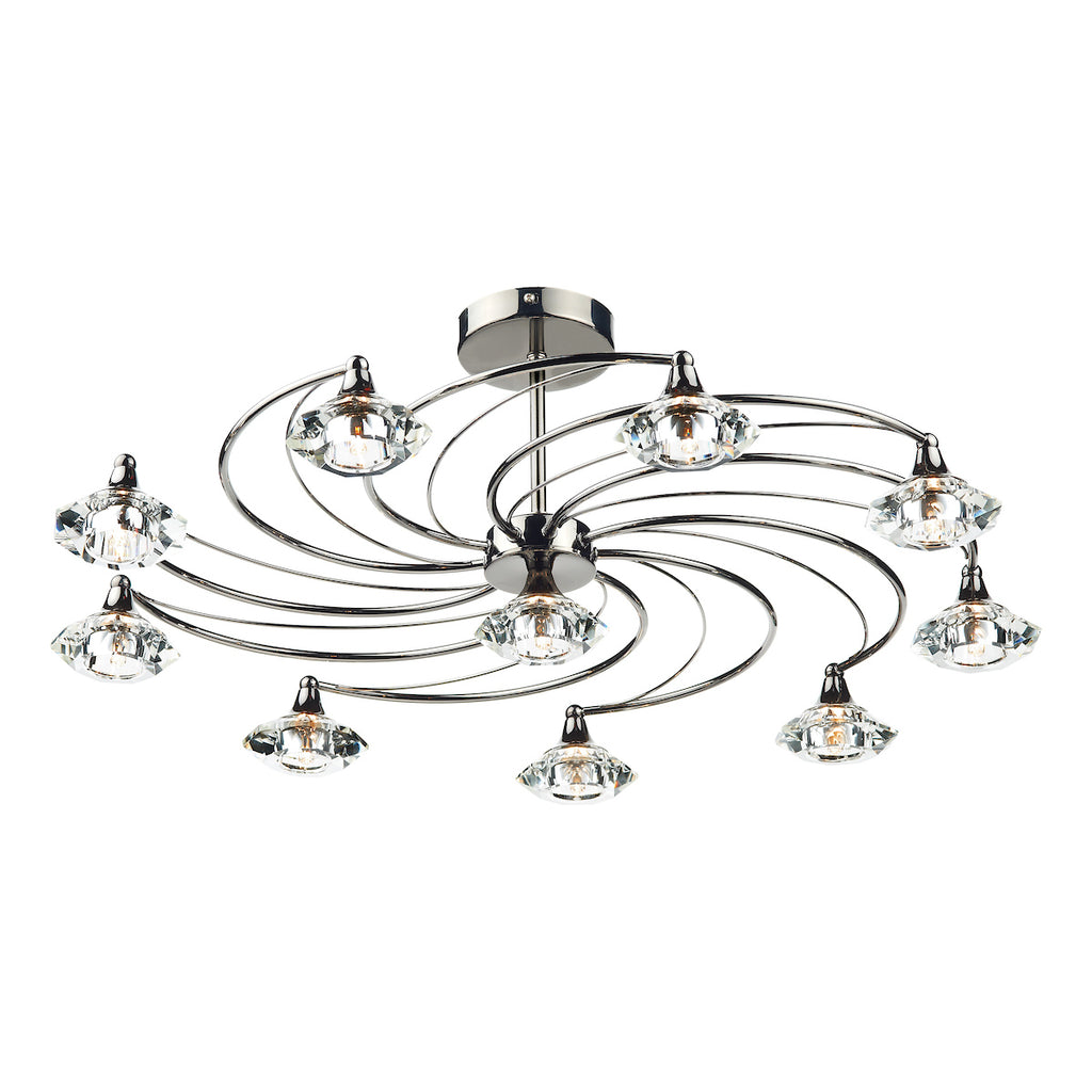 Luther 10 Light Semi Flush Black Chrome Crystal<br>Polished Black Chrome