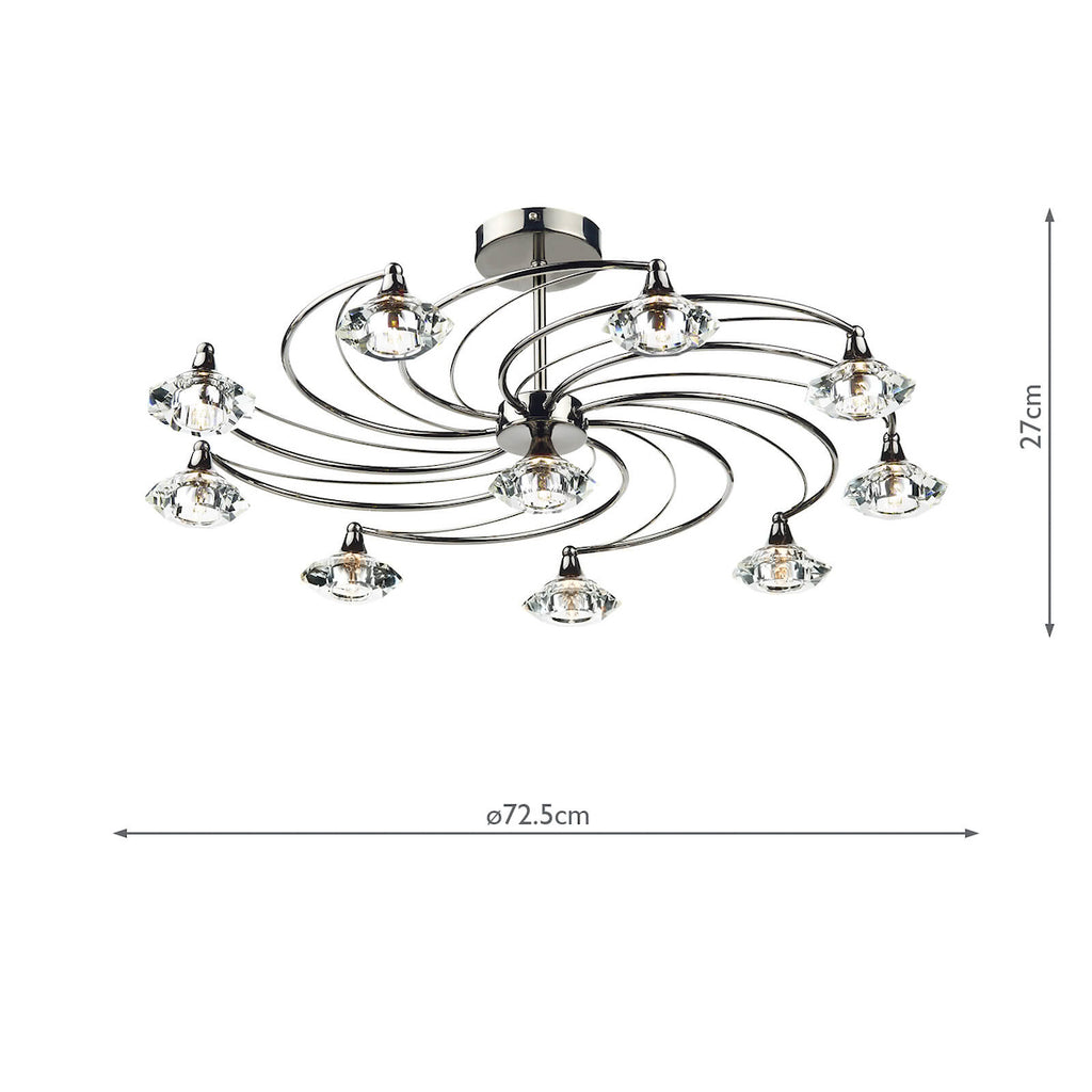 Luther 10 Light Semi Flush Black Chrome Crystal<br>Polished Black Chrome